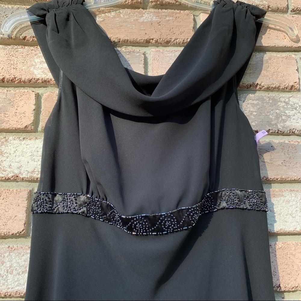 BICE black drape cowl neck sleeveless empire waist beaded fit and flare dress - Picture 9 of 12